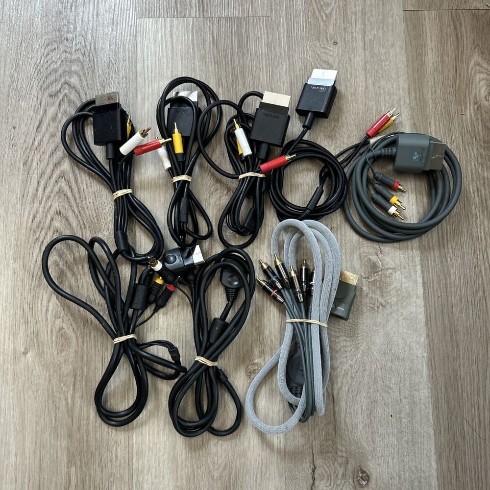 Microsoft Original Xbox & 360 Composite AV Cables Lot of 8 RCA Cords Tested